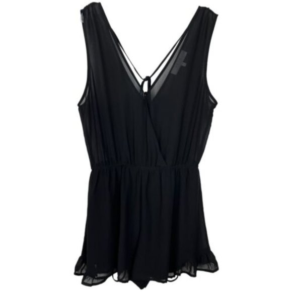 ASTR Romper One Piece V Neckline Ruffle Hem Black Size Small - Picture 1 of 12